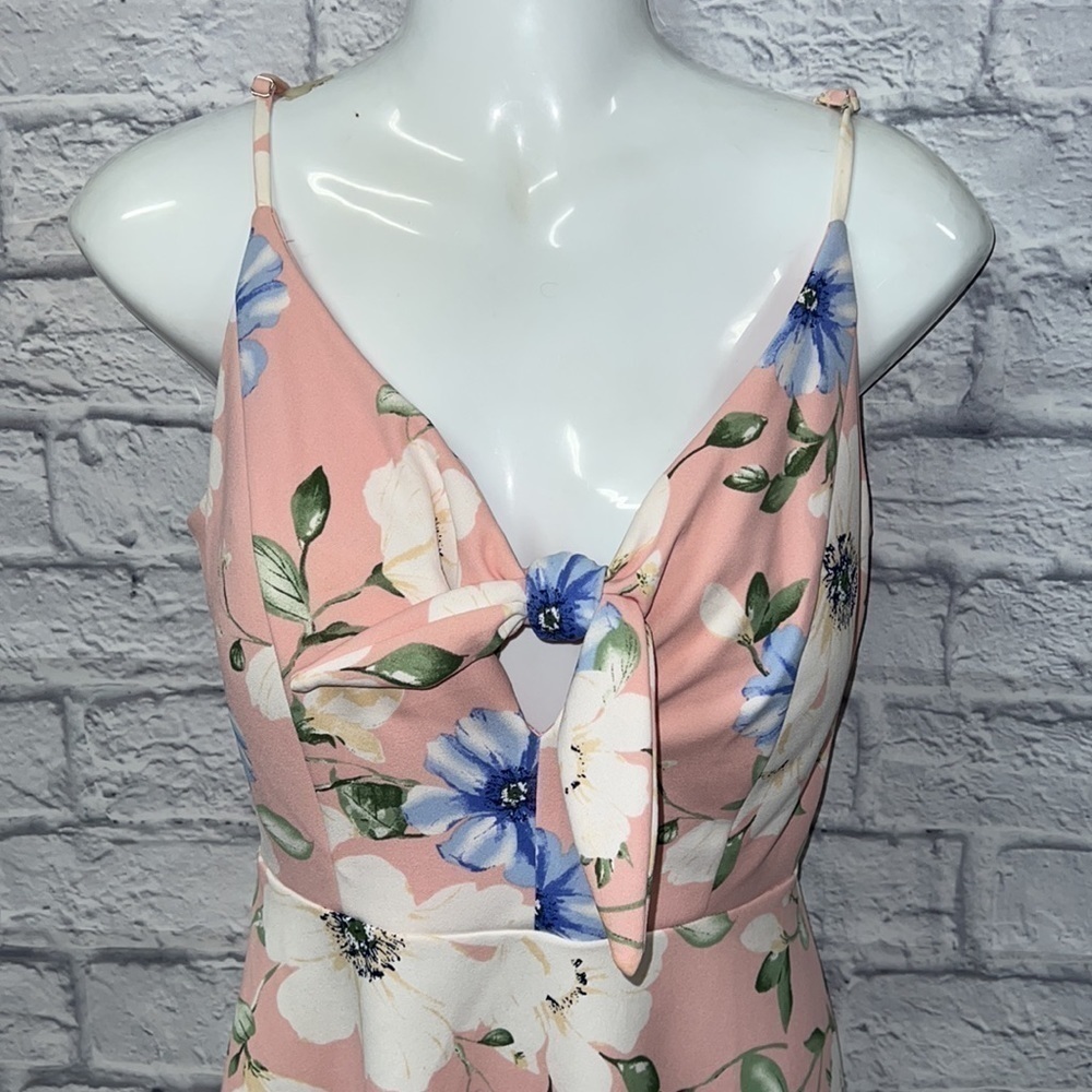 xhilaration pink floral mini dress | front Knott tie | size Small - Picture 4 of 7
